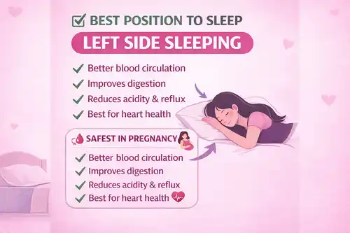 Best position to sleep in pregnancy showing left side sleeping for better blood circulation and baby safety